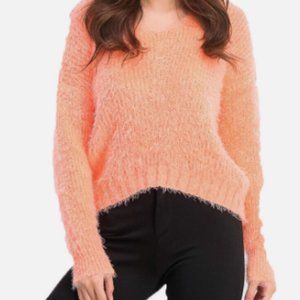 Freshman Mango Surprise Neon Orange Fuzzy Cropped Sweater, SIze Medium